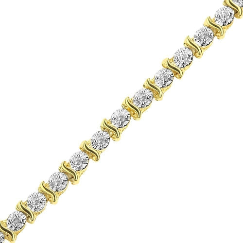 9ct Gold 0.10 Carat Natural Diamond Tennis Bracelet