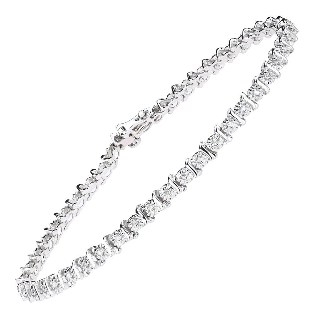 9ct White Gold 0.25ct Natural Diamond Tennis Bracelet