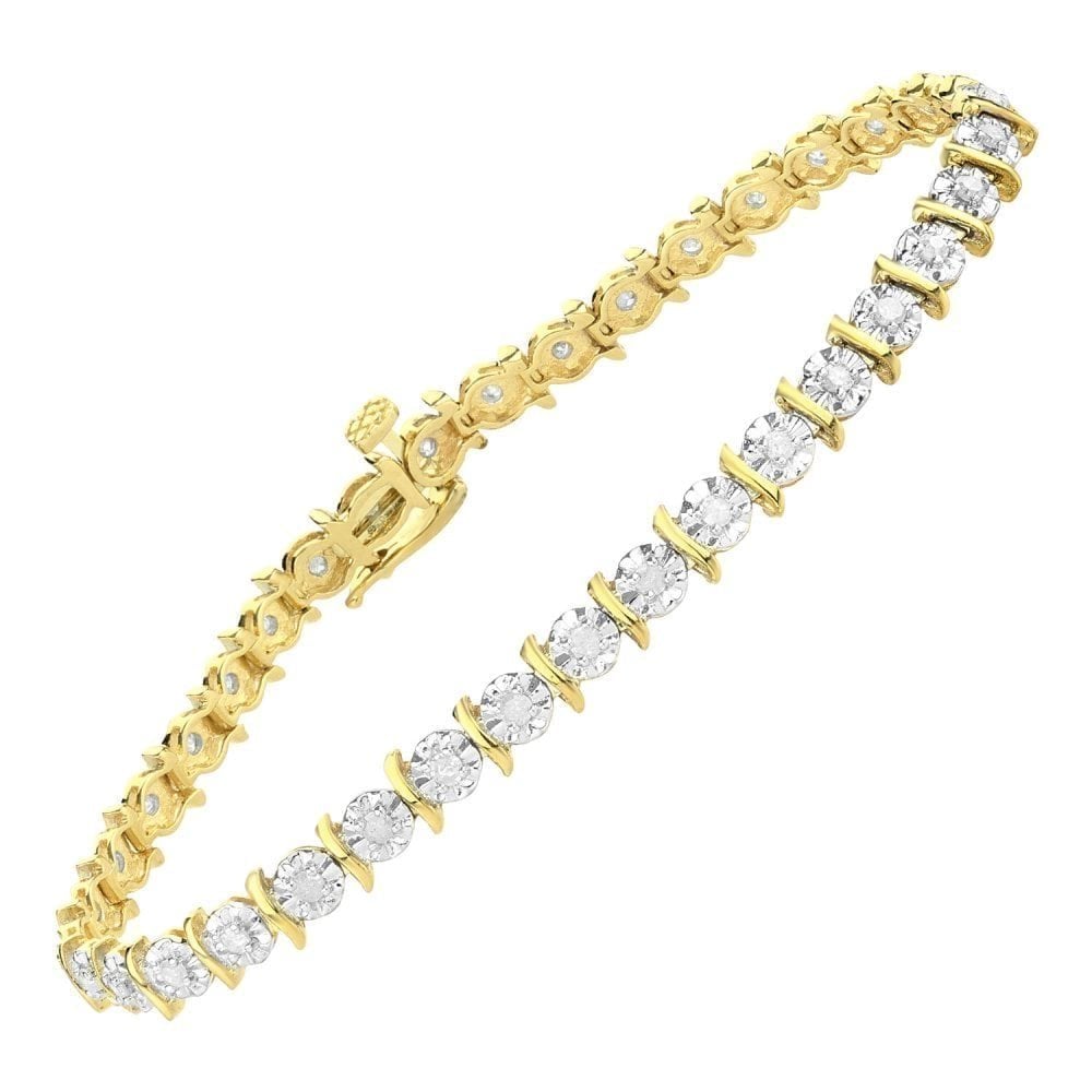 9ct Gold 1 Carat Natural Diamond Tennis Bracelet I2-I3 H-I Size 7.25 Inch