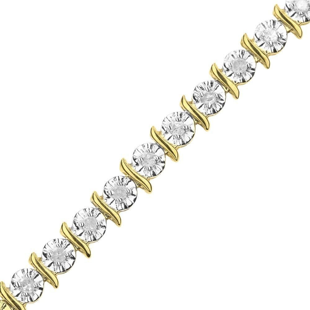 9ct Gold 1 Carat Natural Diamond Tennis Bracelet I2-I3 H-I Size 7.25 Inch