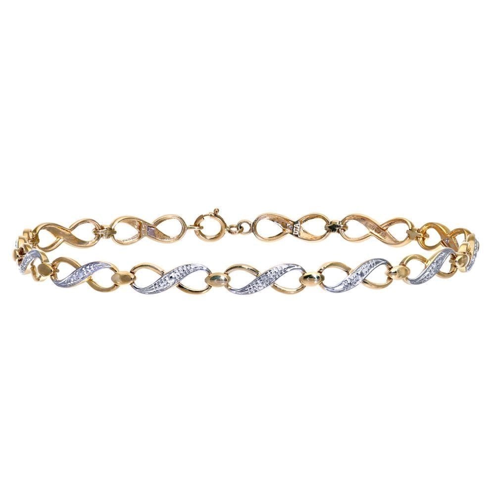 9ct Gold Diamond Infinity Link Bracelet I2-I3 H-I Size 7.25 Inch