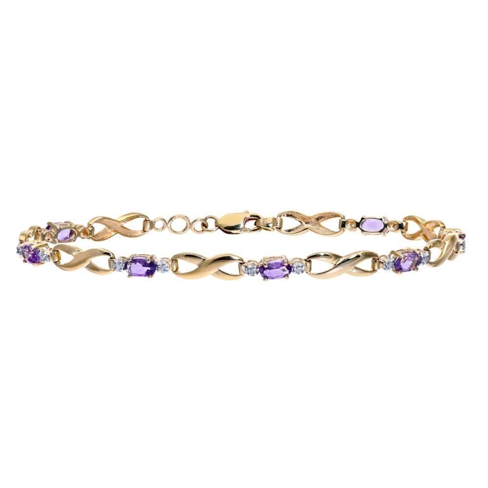 9ct Yellow Gold Oval Amethyst and Diamond Bracelet