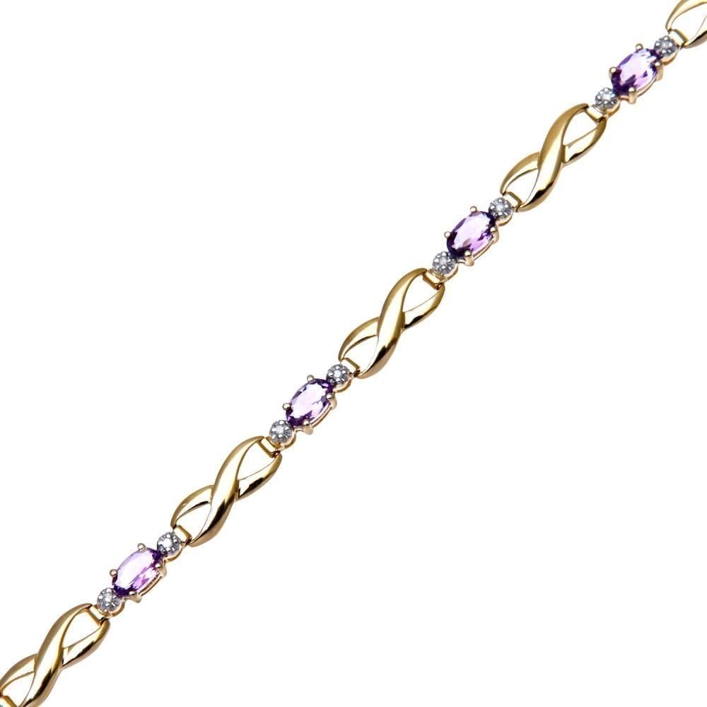 9ct Yellow Gold Oval Amethyst and Diamond Bracelet