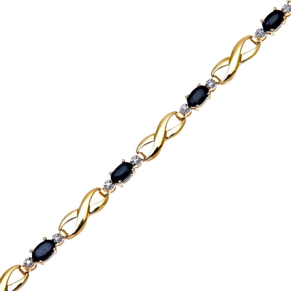 9ct Yellow Gold 2.35ct Natural Black Sapphire and Diamond Bracelet