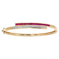 9ct Yellow Gold Square Ruby & 0.10ct Diamond Crossover Bangle