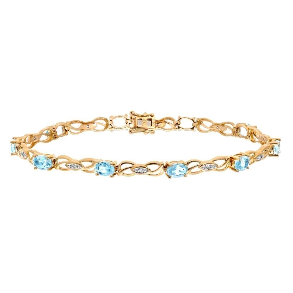 9ct Yellow Gold Sky Blue Topaz and Natural Diamond Bracelet