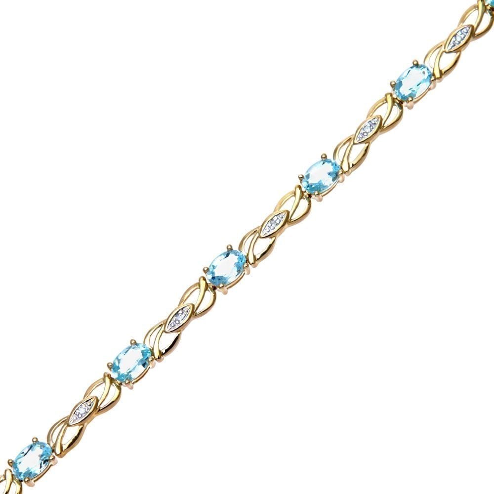 9ct Yellow Gold Sky Blue Topaz and Natural Diamond Bracelet