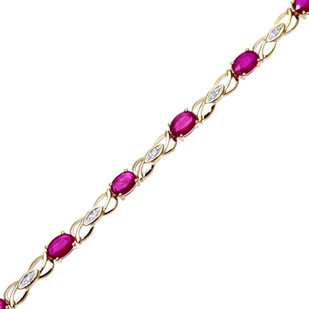 9ct Yellow Gold Oval Ruby and 0.05ct Diamond Bracelet