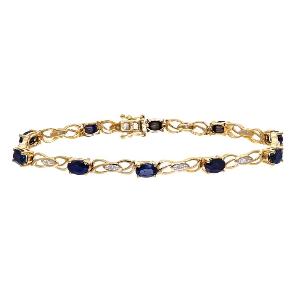 6.35 Ct Oval Natural Black Sapphire and Diamond Infinity Bracelet in 9ct Yellow Gold Size 7.25 Inches