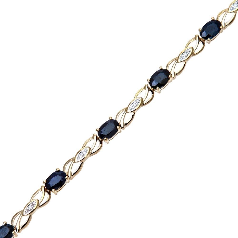 6.35 Ct Oval Natural Black Sapphire and Diamond Infinity Bracelet in 9ct Yellow Gold Size 7.25 Inches