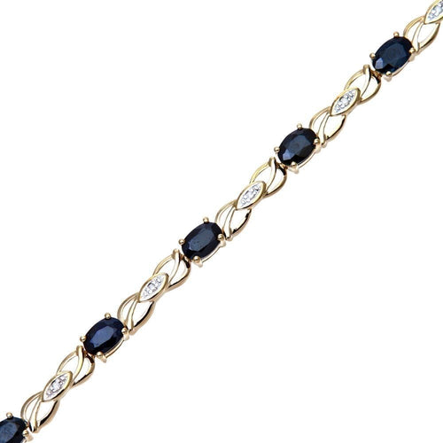 6.35 Ct Oval Natural Black Sapphire and Diamond Infinity Bracelet in 9ct Yellow Gold Size 7.25 Inches