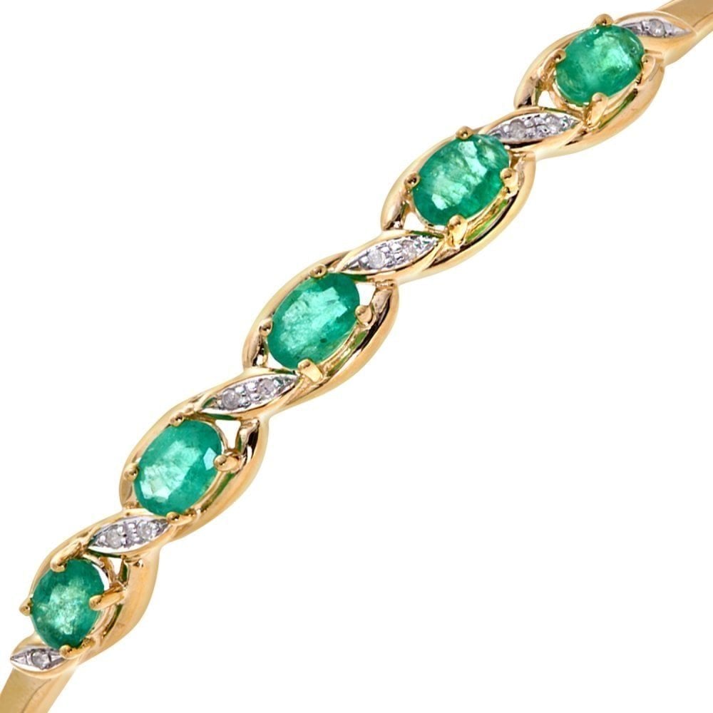 9ct Yellow Gold Oval Emerald and 0.05ct Diamond Bangle