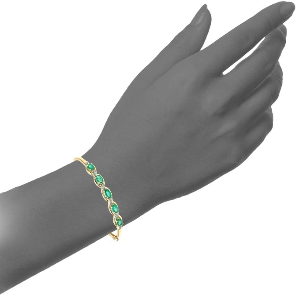 9ct Yellow Gold Oval Emerald and 0.05ct Diamond Bangle