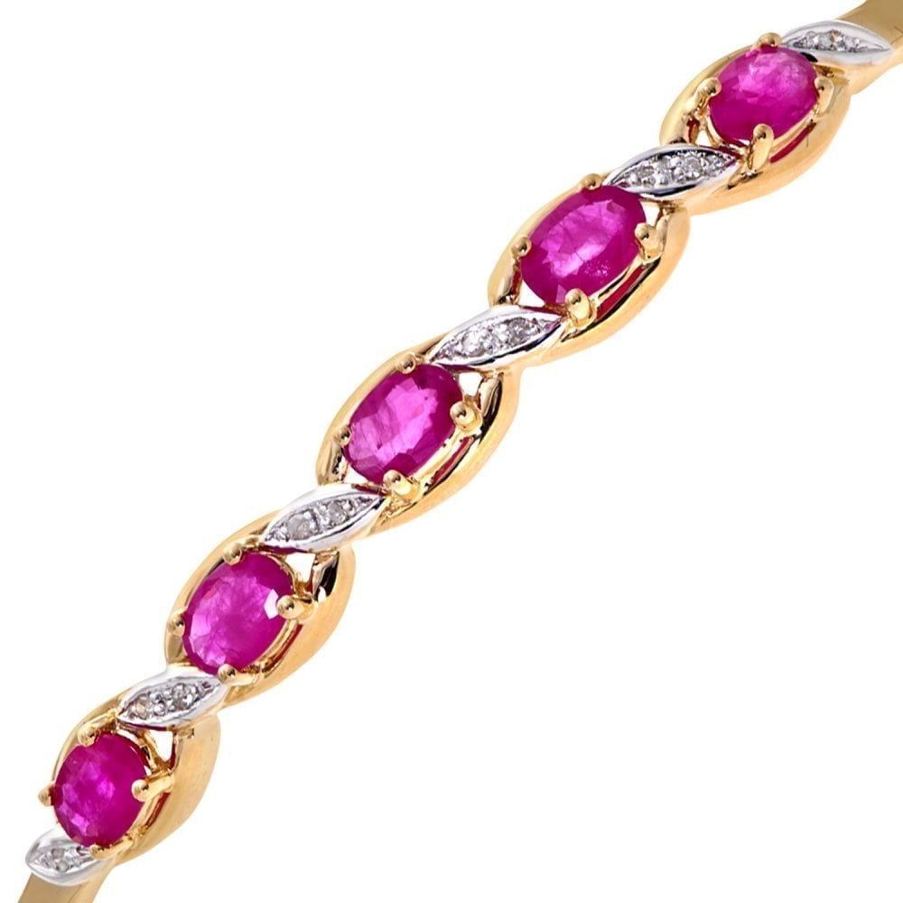 9ct Yellow Gold Oval Ruby and 0.05ct Diamond Bangle