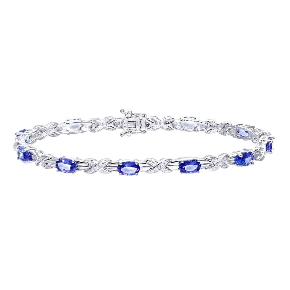 9ct White Gold Oval Tanzanite and 0.05ct Diamond Bracelet