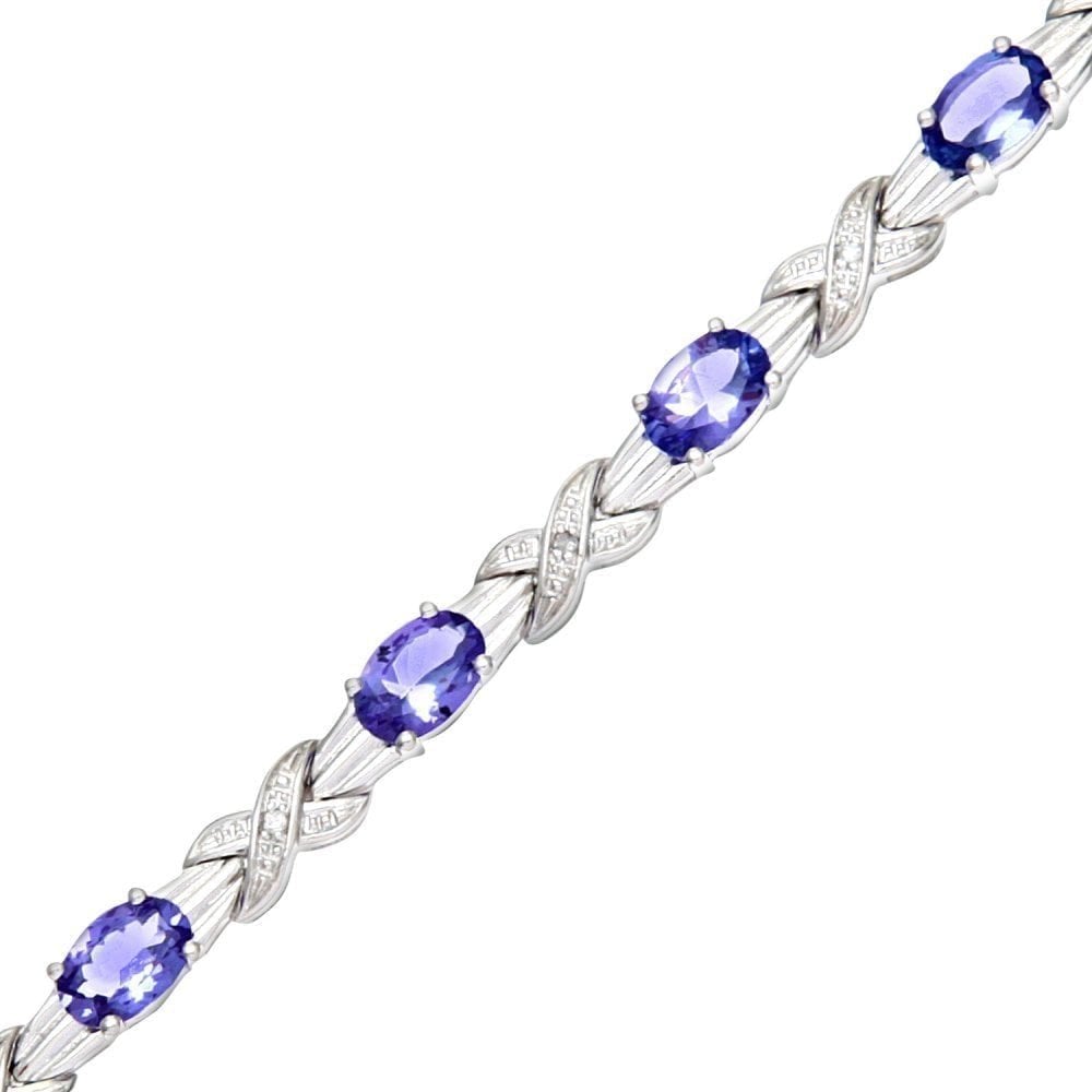 9ct White Gold Oval Tanzanite and 0.05ct Diamond Bracelet