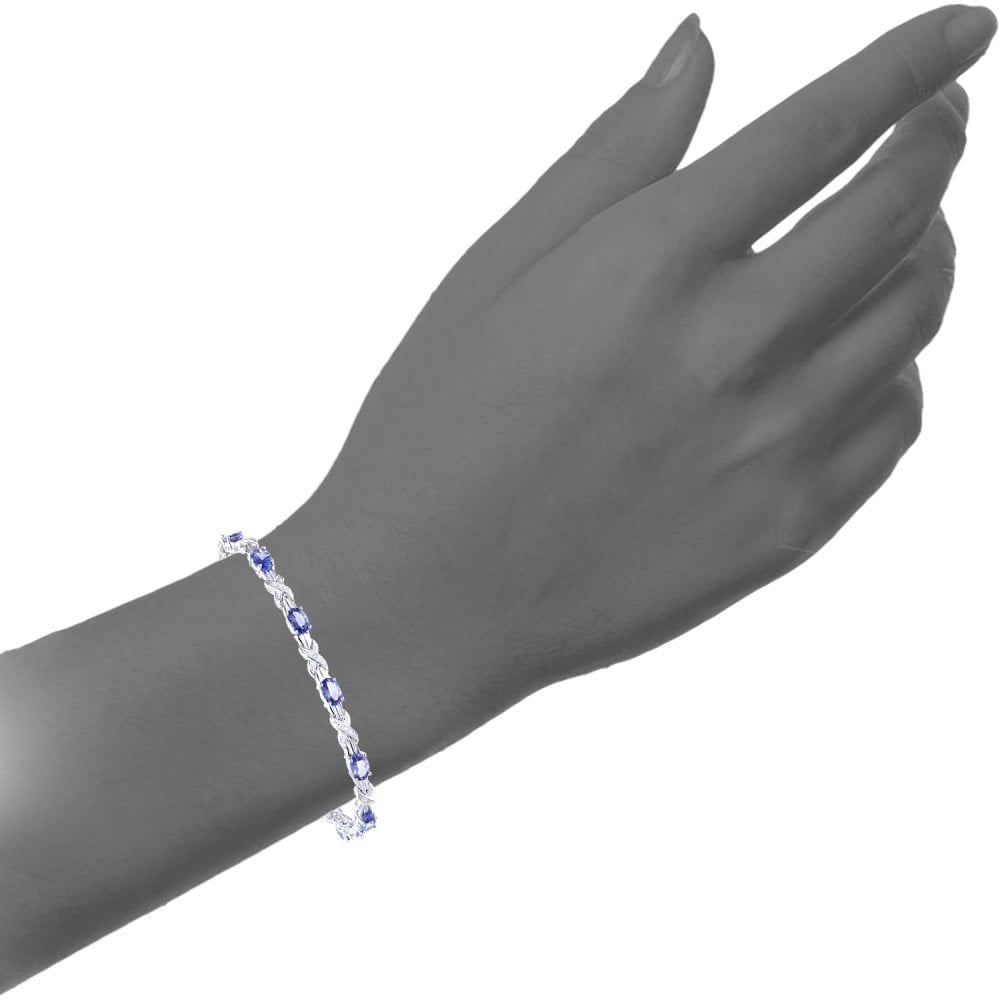 9ct White Gold Oval Tanzanite and 0.05ct Diamond Bracelet