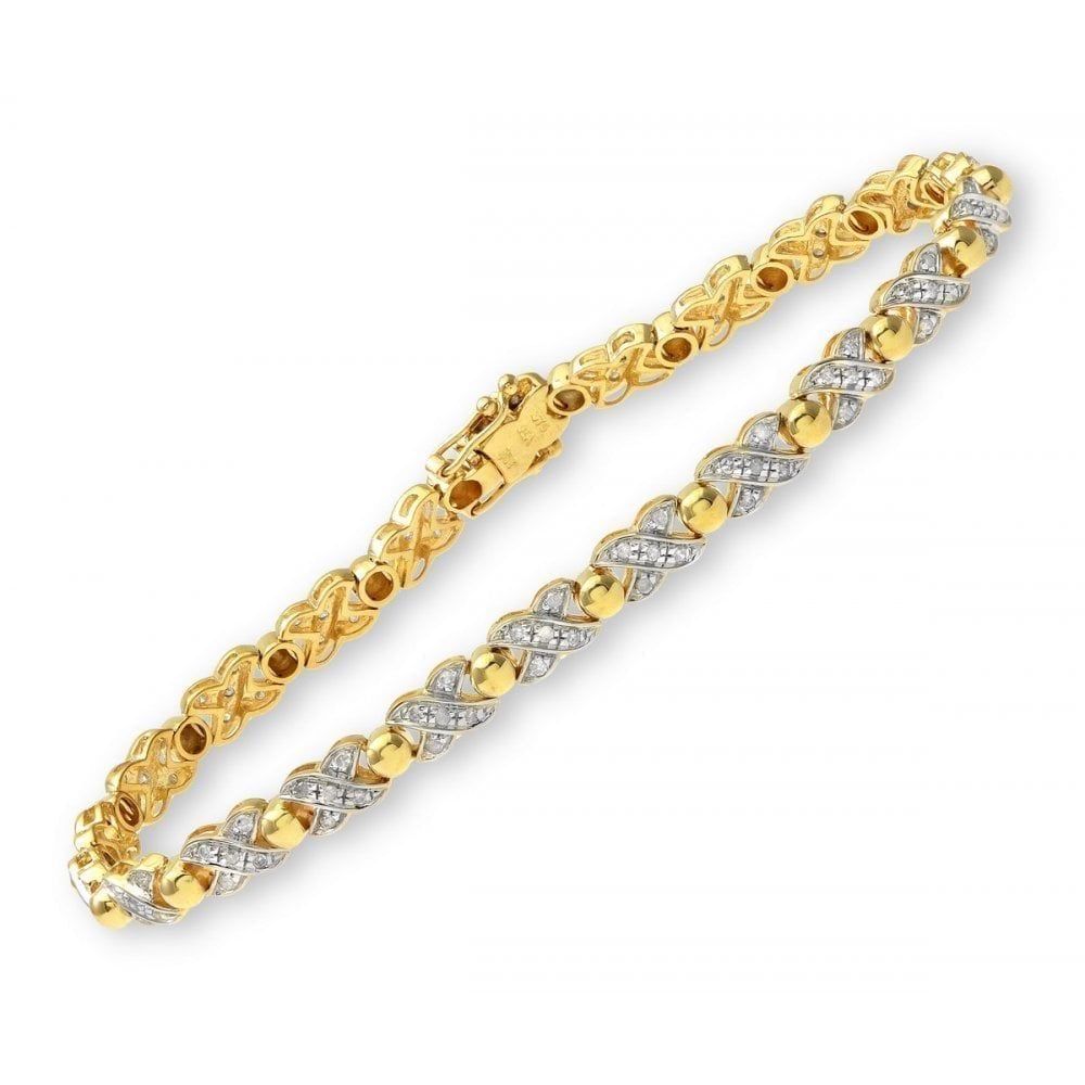 9ct Gold 0.50 Carat Natural Diamond Crossover Tennis Bracelet