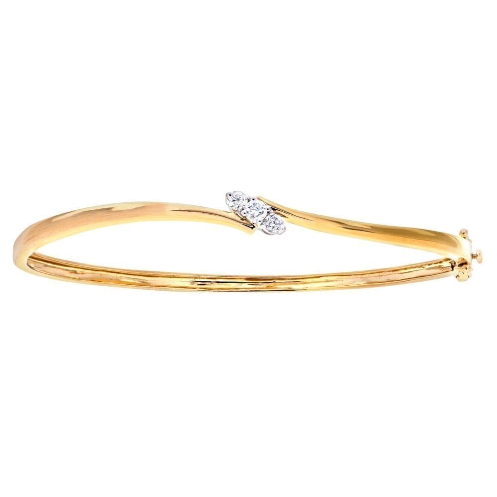 9ct Gold 0.25 Carat Natural Diamond Trilogy Bypass Hinged Bangle I1 H-I