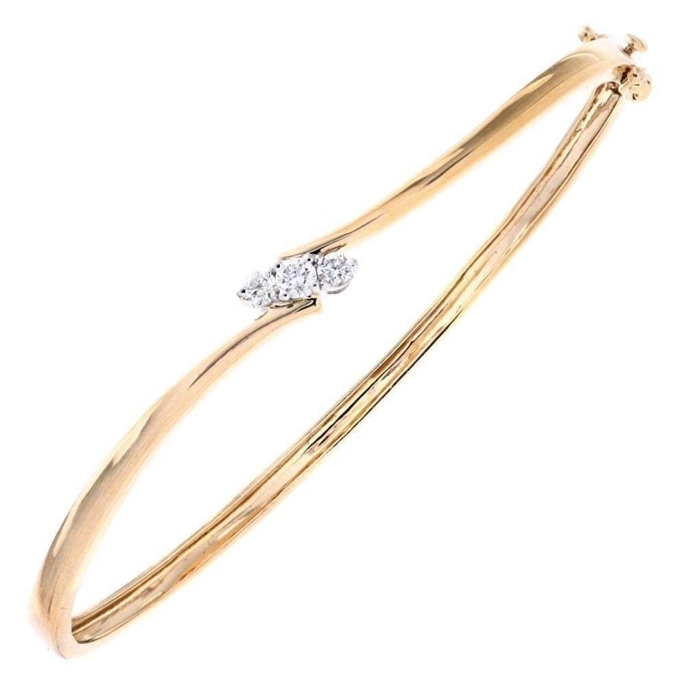 9ct Gold 0.25 Carat Natural Diamond Trilogy Bypass Hinged Bangle I1 H-I