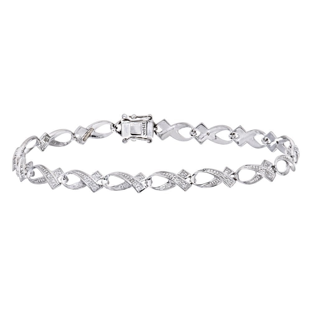 9ct White Gold 0.03 Carat Natural Diamond Crossover Ribbon Bracelet
