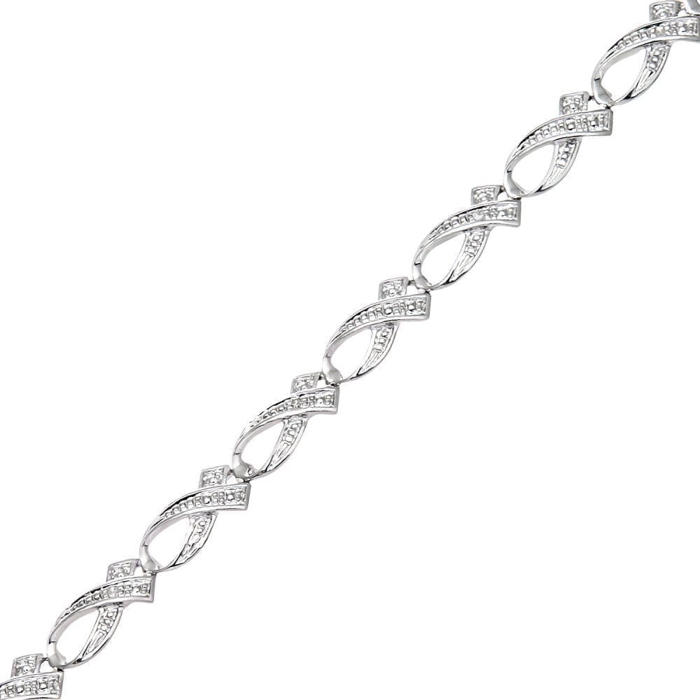 9ct White Gold 0.03 Carat Natural Diamond Crossover Ribbon Bracelet