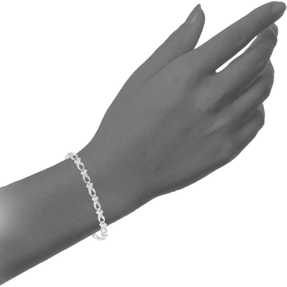 9ct White Gold 0.03 Carat Natural Diamond Crossover Ribbon Bracelet