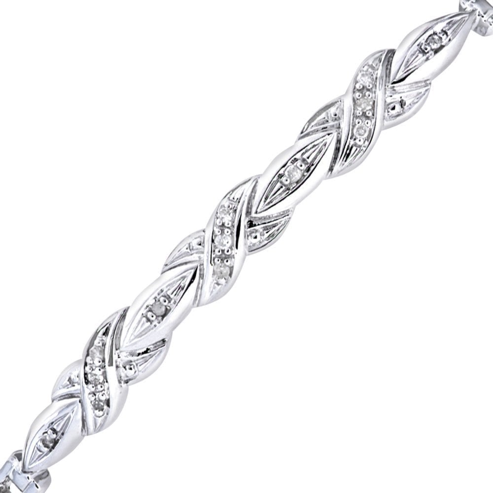 9ct White Gold 0.06 Carat Natural Diamond Criss Cross Hinged Bangle