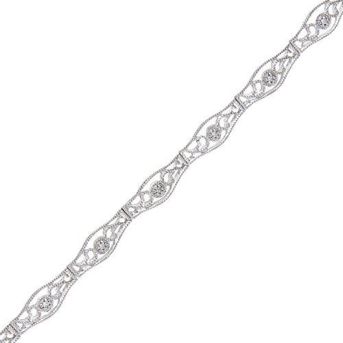 9ct Gold 0.06 Carat Natural Diamond Lacework Tennis Bracelet