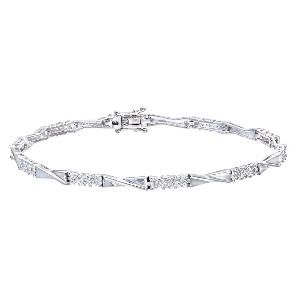 9ct White Gold 0.17 Carat Natural Diamond Trology and Bow Bracelet I2-I3 H-I Size 7.25 Inch