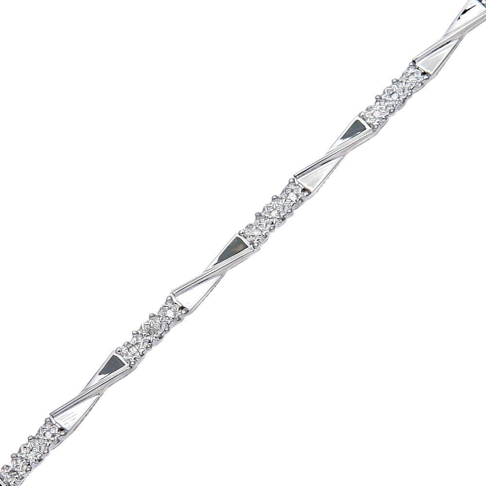 9ct White Gold 0.17 Carat Natural Diamond Trology and Bow Bracelet I2-I3 H-I Size 7.25 Inch