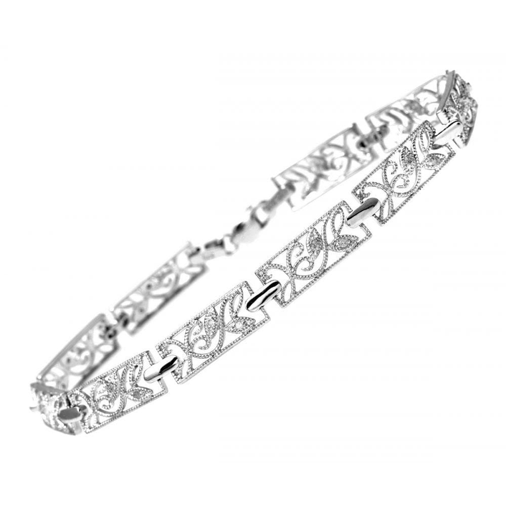 9ct White Gold 0.10 Carat Natural Diamond Lacework Bracelet