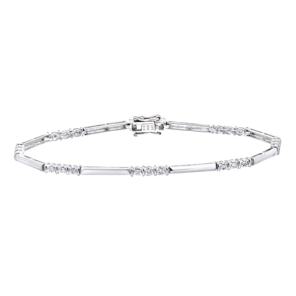 9ct White Gold 0.10 Carat Natural Diamond Trilogy and Bar Bracelet