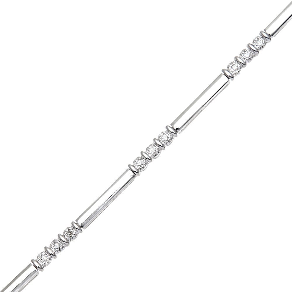 9ct White Gold 0.10 Carat Natural Diamond Trilogy and Bar Bracelet