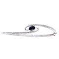 Oval Solitaire Natural Black Sapphire and Diamond Swirl Bangle in 9ct White Gold