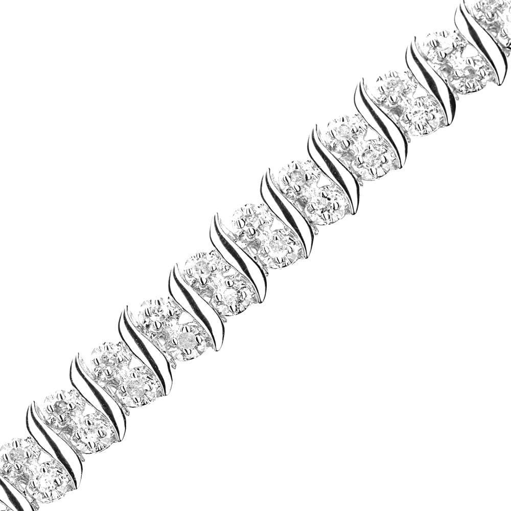 9ct White Gold 1 Carat Natural Diamond Waves Tennis Bracelet