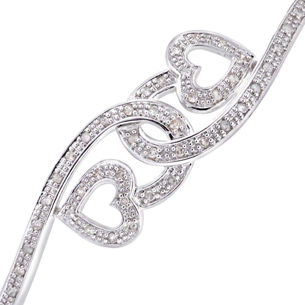 9ct White Gold 0.25 Carat Natural Diamond Entwined Hearts Hinged Bangle
