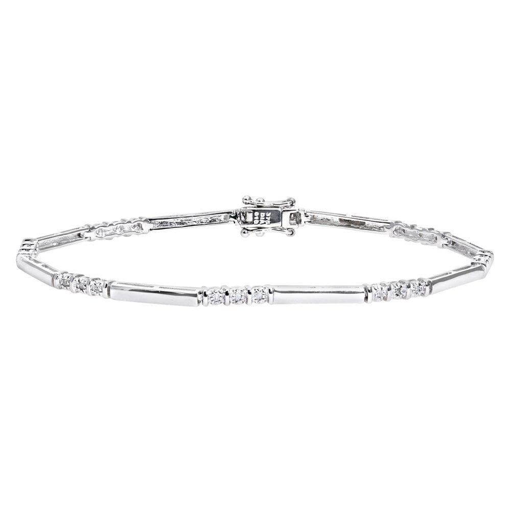 9ct White Gold 0.10 Carat Natural Diamond Trilogy and Bar Bracelet