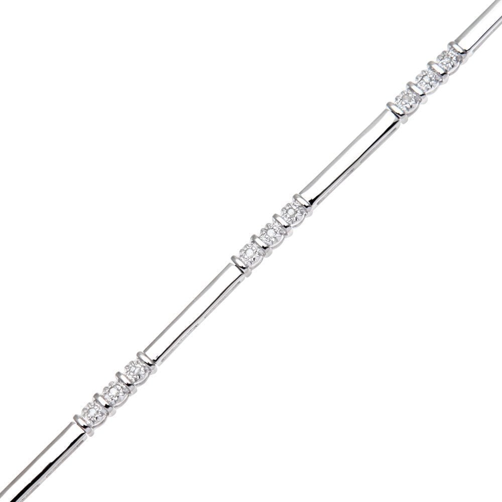 9ct White Gold 0.10 Carat Natural Diamond Trilogy and Bar Bracelet