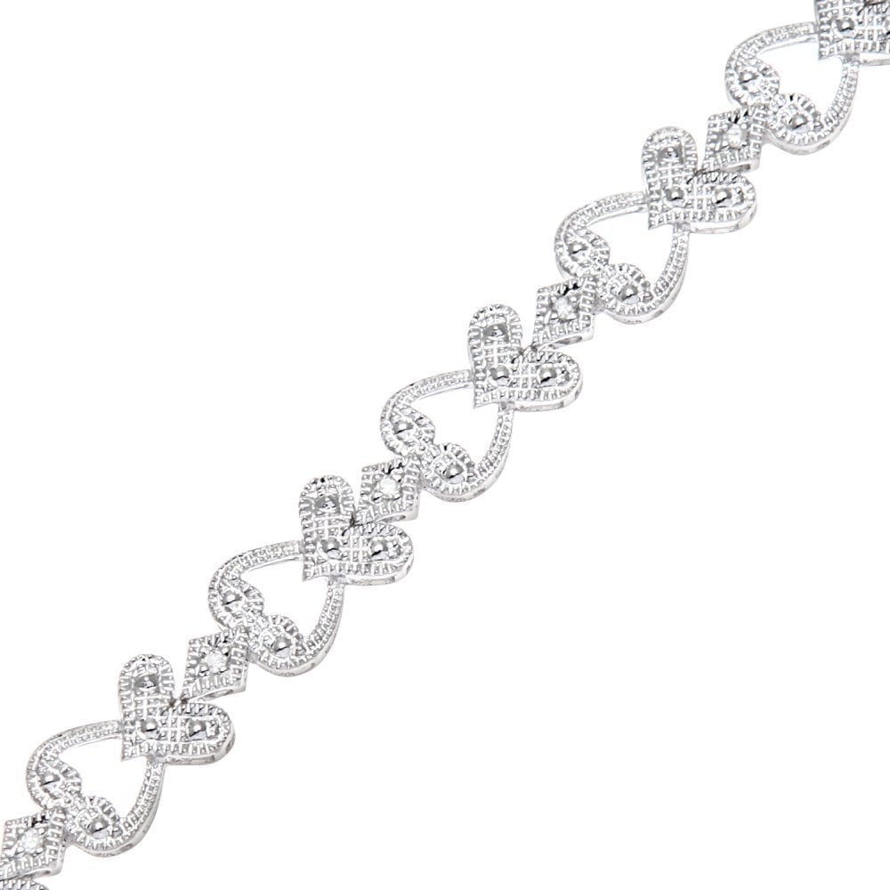 9ct White Gold 0.10 Carat Natural Diamond Spades and Hearts Bracelet I2-I3 H-I Size 7.25 Inch