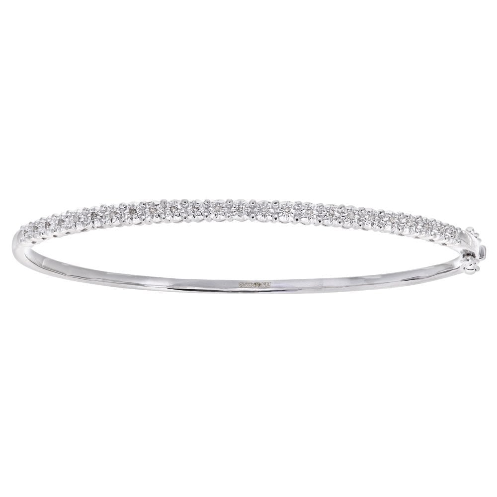 9ct White Gold 0.10 Carat Natural Diamond Starburst Bangle
