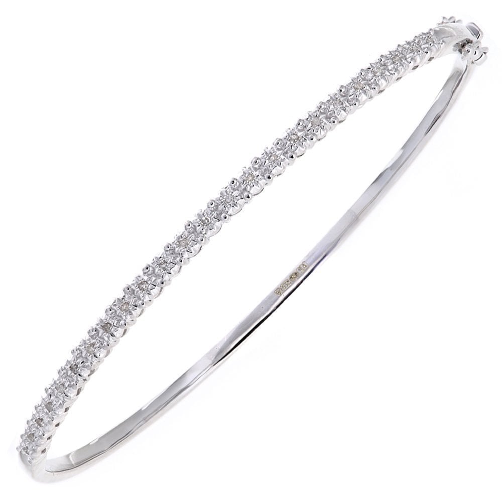 9ct White Gold 0.10 Carat Natural Diamond Starburst Bangle