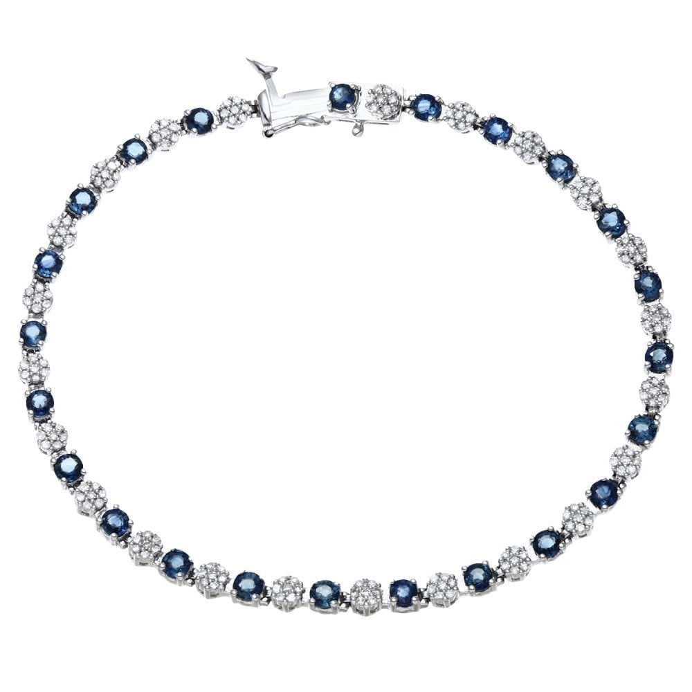4.55 Ct Round Natural Blue Sapphire and Diamond Tennis in 9ct White Gold