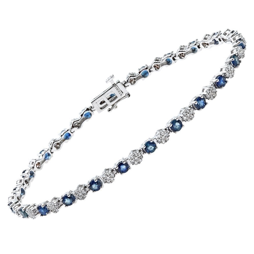 4.55 Ct Round Natural Blue Sapphire and Diamond Tennis in 9ct White Gold