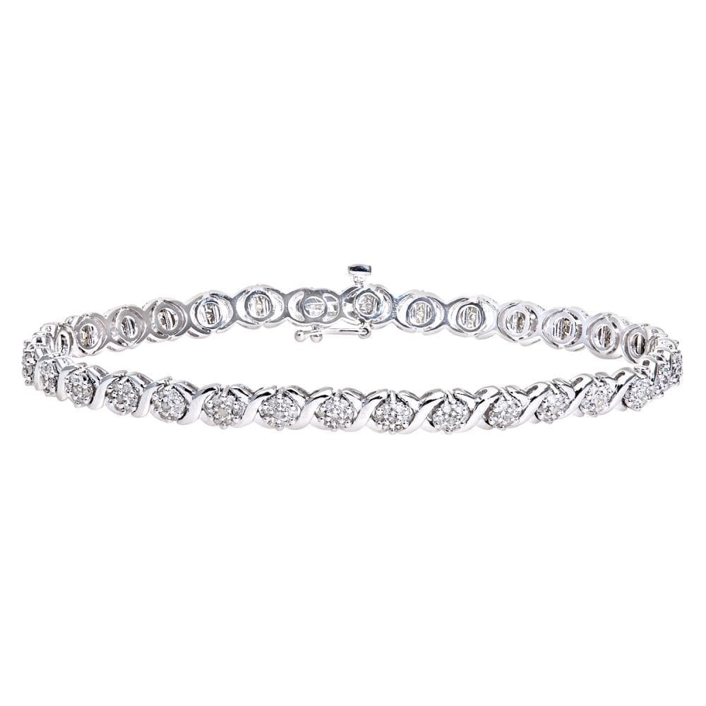9ct White Gold 1.1 Carat Natural Diamond Crisscross Floral Tennis Bracelet