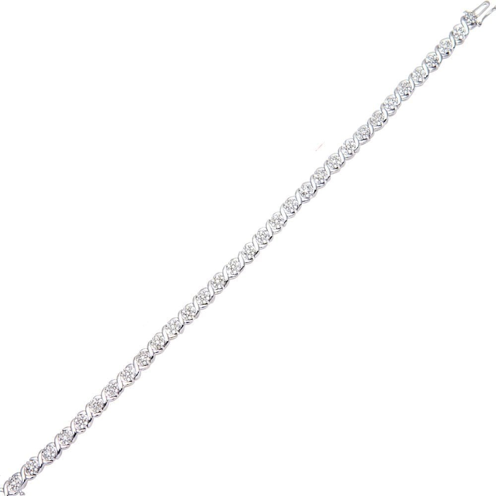 9ct White Gold 1.1 Carat Natural Diamond Crisscross Floral Tennis Bracelet