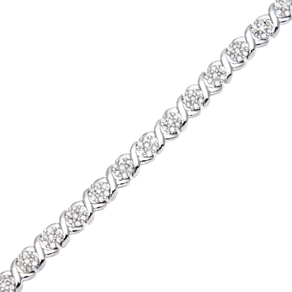 9ct White Gold 1.1 Carat Natural Diamond Crisscross Floral Tennis Bracelet