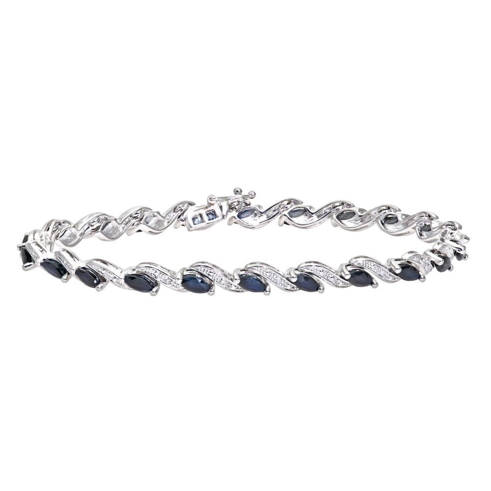 Marquise Natural Black Sapphire and Diamond Tennis Bracelet in 9ct White Gold
