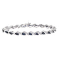 Marquise Natural Black Sapphire and Diamond Tennis Bracelet in 9ct White Gold