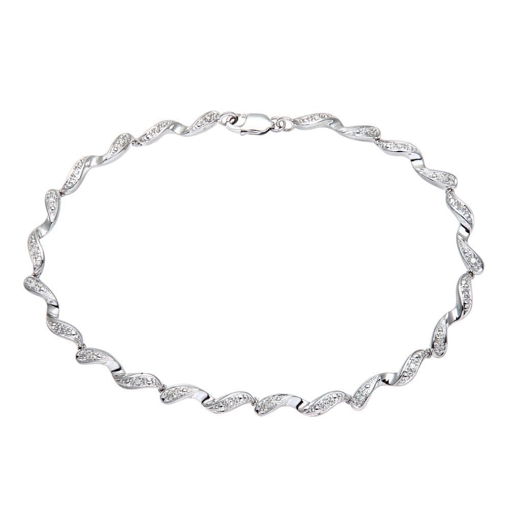 9ct White Gold 0.10ct Natural Diamond Swirl Bracelet